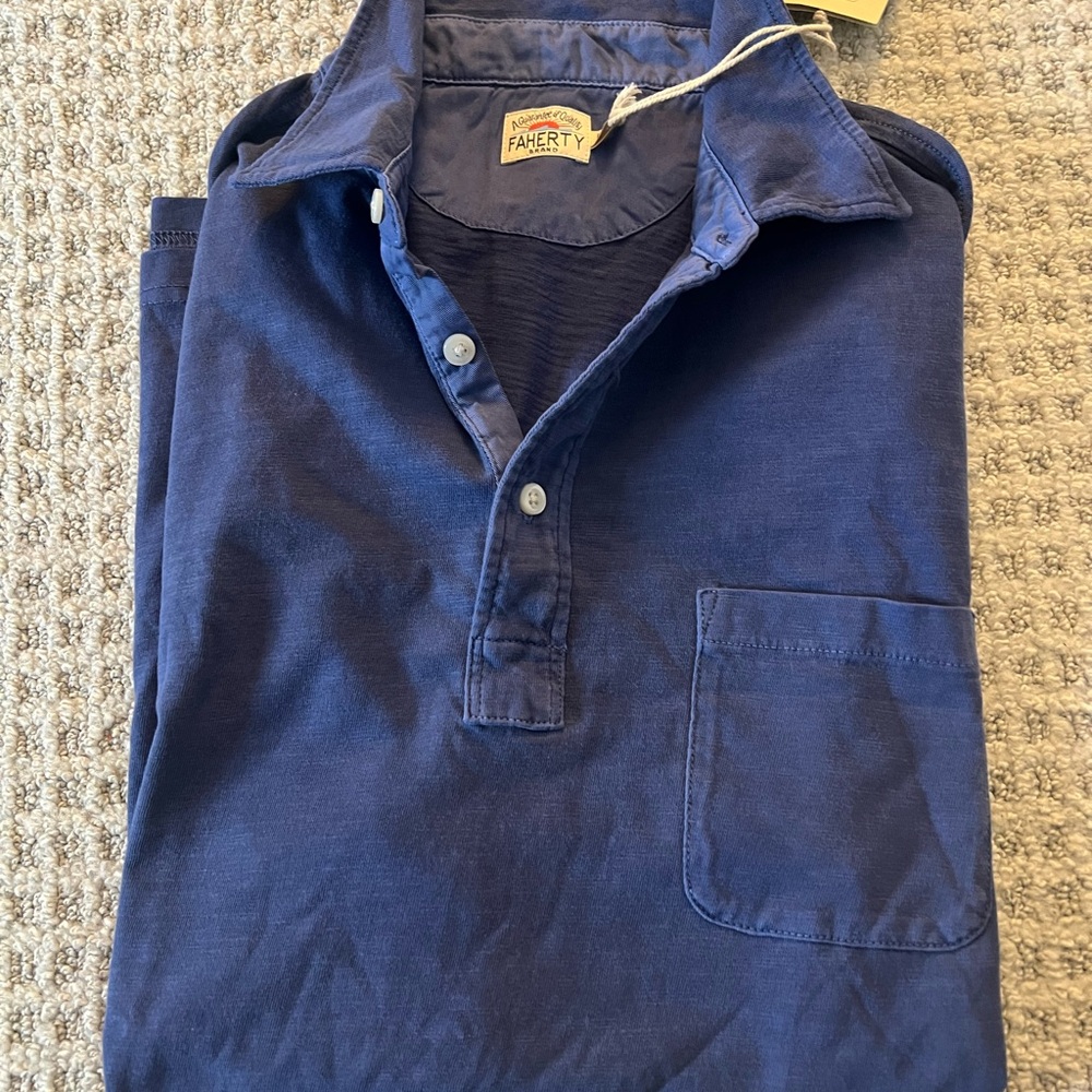 Faherty Men's Deep Blue Polo Shirt NEW